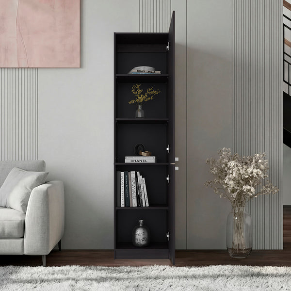 English Elm Kudai Tall Narrow Wenge Storage Cabinet Five Open Shelves Modern Minimalist Design B128P485419