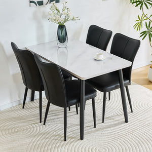 English Elm Table and Chair Set Rectangular Tempered Glass Top with 4 Black Pu Leather Seats W1151S04628