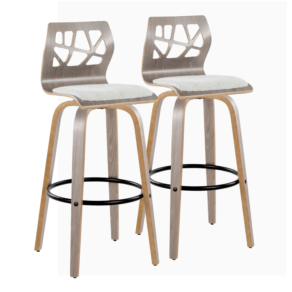 English Elm Folia Swivel Barstools Set of 2 Bent Wood Frame Upholstered Seat for Kitchen Island B202S00565