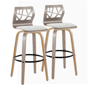 English Elm Folia Swivel Barstools Set of 2 Bent Wood Frame Upholstered Seat for Kitchen Island B202S00565