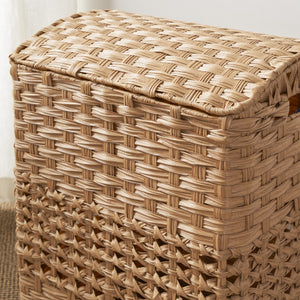 English Elm Monica Brown Rectangular Woven Resin Wicker Laundry Hamper with Curved Lid, 96L Capacity, Sturdy Rustic Style B093P401285