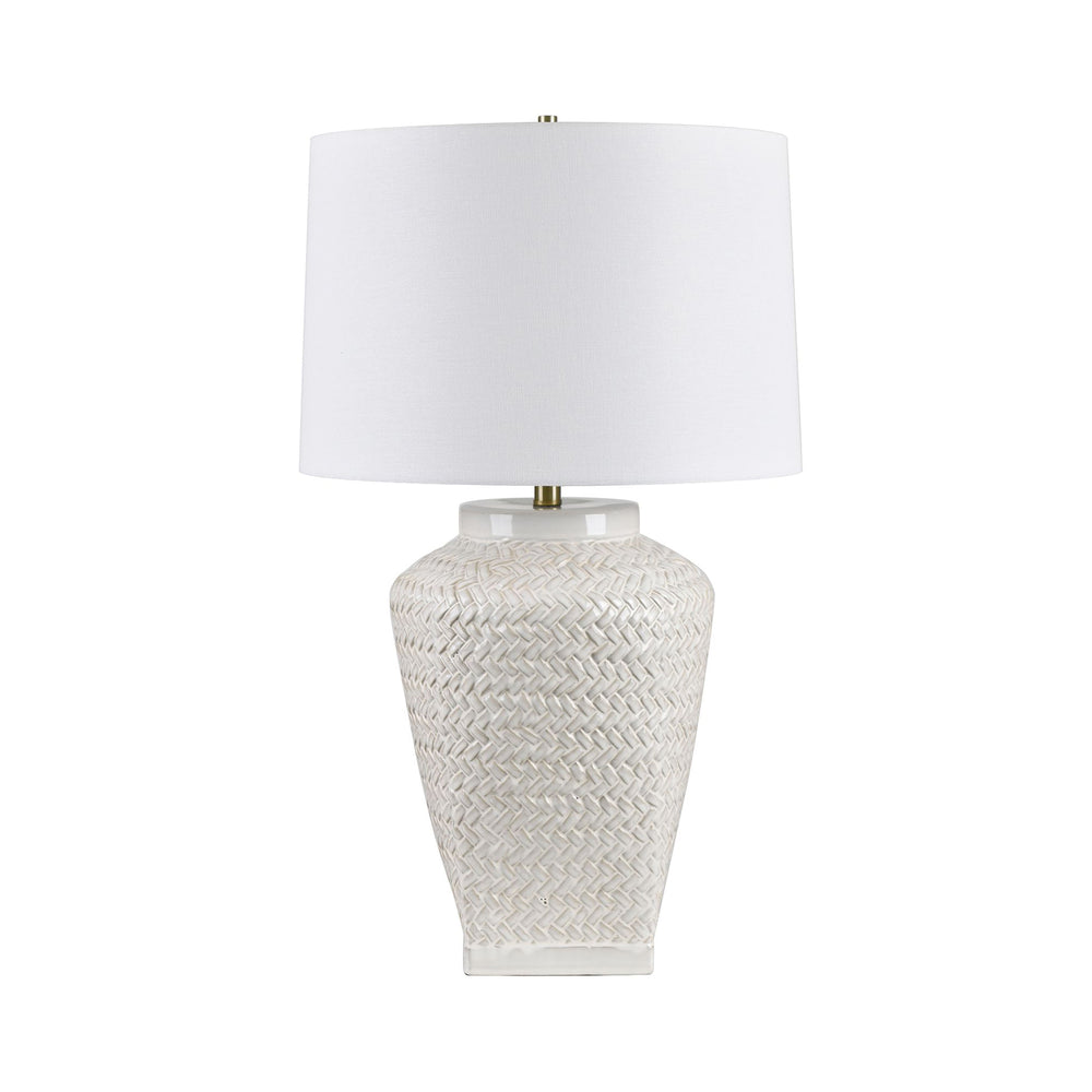 Crestview Collection 31"H Elegant Ceramic Table Lamp With Woven Wicker Design, White Shade & Antique Brass Accents   Cvazp096