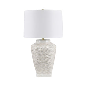 Crestview Collection 31"H Elegant Ceramic Table Lamp With Woven Wicker Design, White Shade & Antique Brass Accents   Cvazp096