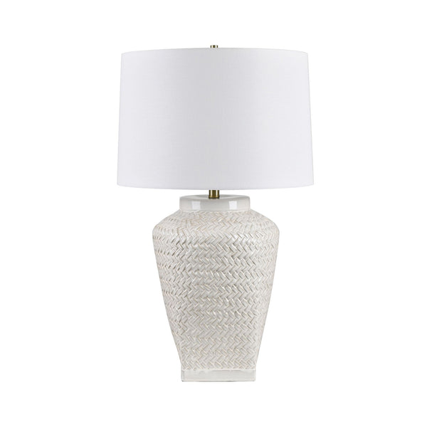 Crestview Collection 31"H Elegant Ceramic Table Lamp With Woven Wicker Design, White Shade & Antique Brass Accents   Cvazp096