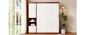 English Elm Full Size Murphy Wall Bed with Side Cabinet Space Saving Foldaway for Studio Rooms LP000691AAK-1