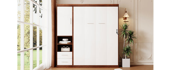 English Elm Full Size Murphy Wall Bed with Side Cabinet Space Saving Foldaway for Studio Rooms LP000691AAK-1