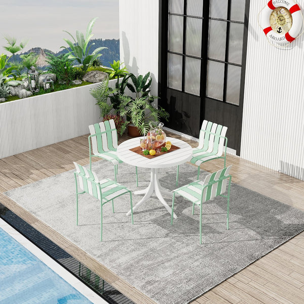 English Elm Summer Outdoor Dining Set Stackable Pp Chairs Round Table Uv Resistant Patio Cream White,Haze Green,White W3450S00115