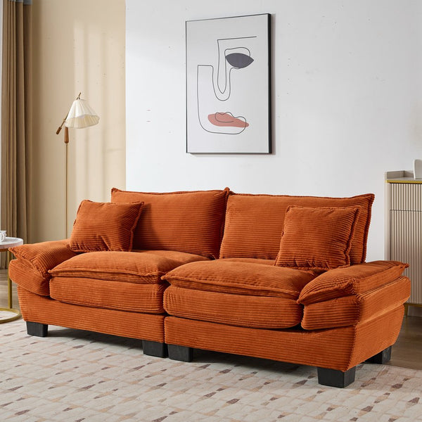 English Elm Corduroy Modern Sofa Sleeper Loveseat with Double-Layer Cushions, Two Pillows, Sturdy Frame 84" Orange W676P227342