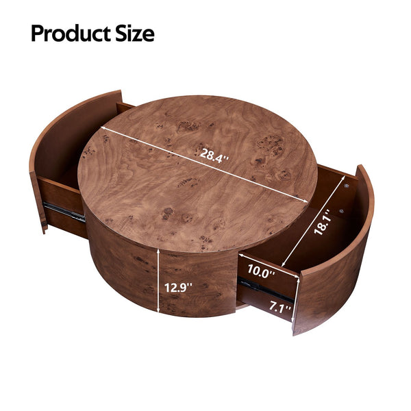 English Elm Burl Veneer Round Coffee Table Swivel Top Two Drawers Walnut Living Room N735P387206D
