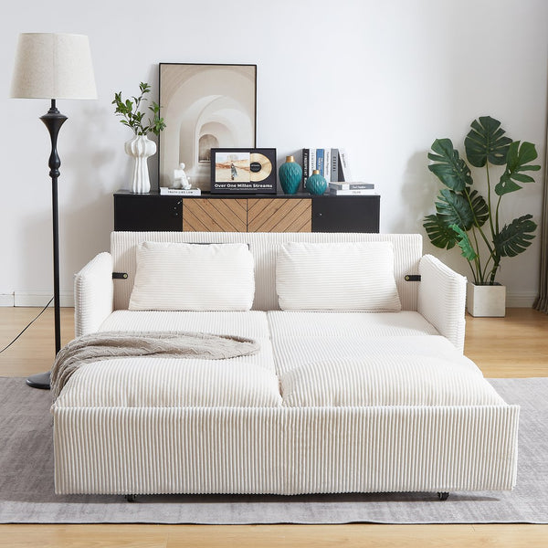 English Elm MH'' MH' 64.5 Inch Sleeper Sofa Bed with Corduroy Upholstery, Sturdy Wood & Iron Frame, 3-in-1 Convertible Comfort Beige W1193S00124