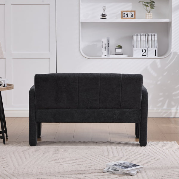 English Elm Nordic Ergonomic Double Armchair Upholstered Chenille Two-Seater Sofa 550lb Capacity Compact Lounge Chair Black W395P380537