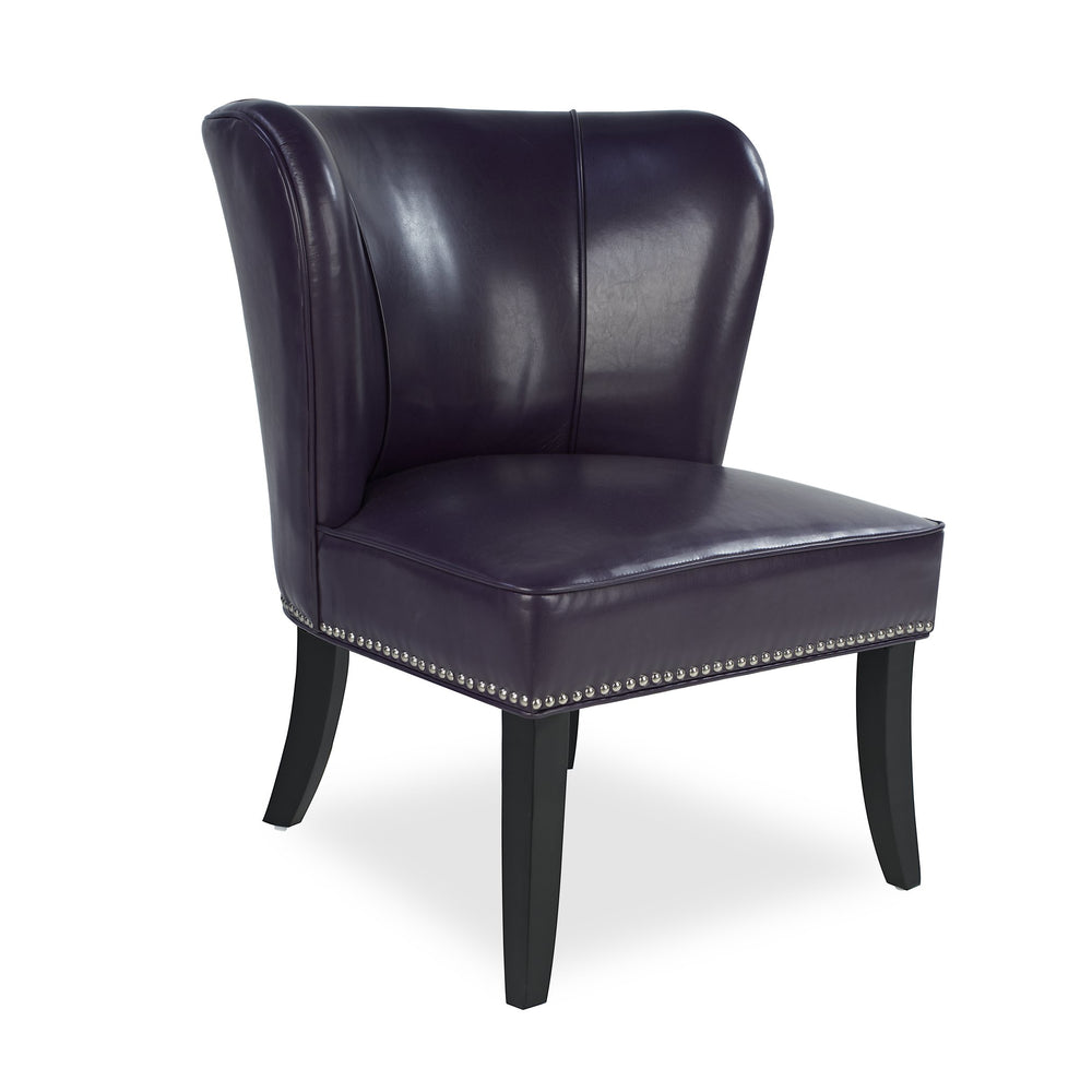 English Elm 25.6 Inch Pu Leather Barrel Club Chair with Rivet Trim and Wood Legs for Any Room W5325P458035