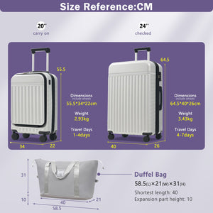 English Elm Front Access Hardside 3 Piece Travel Set with Usb Port Spinner Wheels and Tsa Lock Grey+White N732P326130D