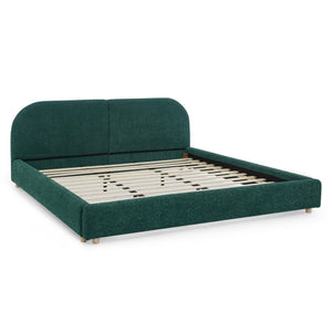 English Elm King Platform Bed Fully Upholstered in Plush Chenille with Low Profile Modern Frame Green W487S00475