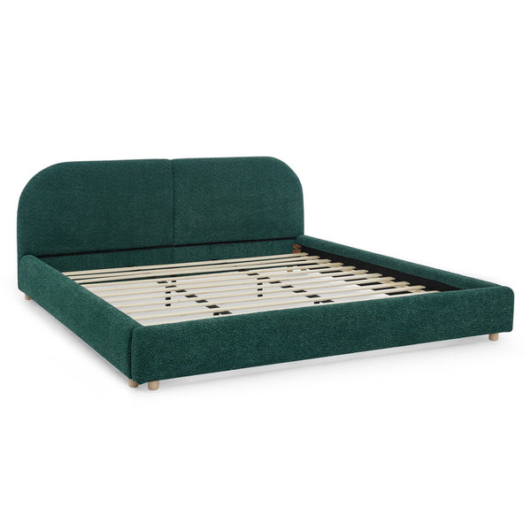English Elm King Platform Bed Fully Upholstered in Plush Chenille with Low Profile Modern Frame Green W487S00475