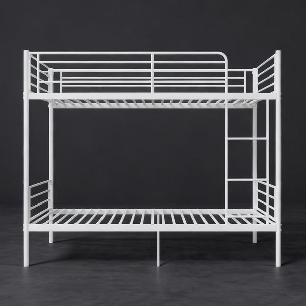 English Elm Bunk Bed Twin Over Iron Frame with Full Guardrail and Ladder White Finish W5635S00001