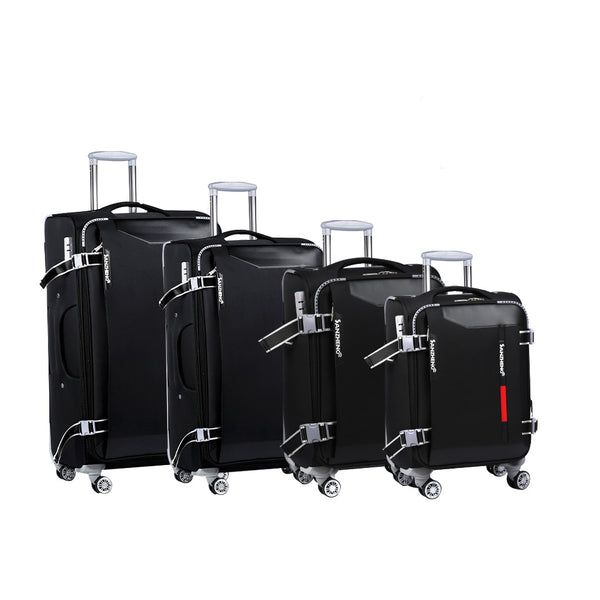 English Elm Softside Expandable Spinner Luggage Set Four Piece Lightweight Travel Collection Black T3292P343396