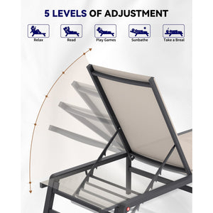 English Elm Assemble-free Outdoor Aluminum Chaise Loungers Stackable Textilene Poolside Set of 2 Beige W5756P485183