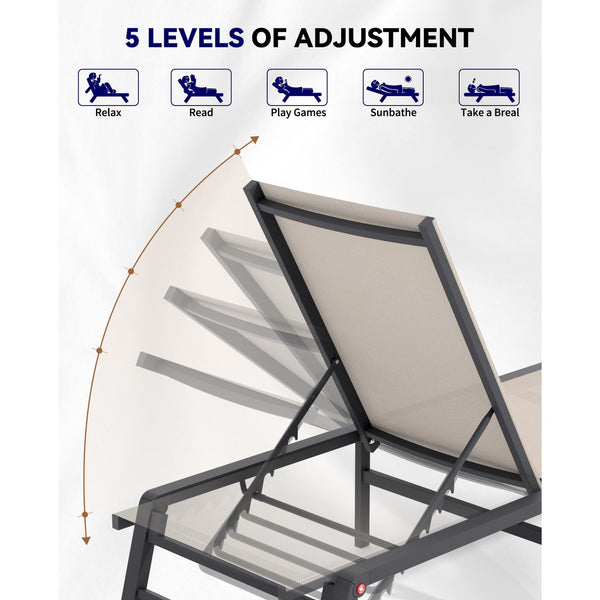 English Elm Assemble-free Outdoor Aluminum Chaise Loungers Stackable Textilene Poolside Set of 2 Beige W5756P485183