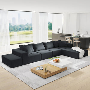 English Elm Modern Upholstered Sectional Sofa Set, Modular 132" L-Shaped Chenille Couch, No Assembly, Plush Comfort and Versatile Configuration Black W834S00374