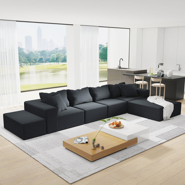 English Elm Modern Upholstered Sectional Sofa Set, Modular 132" L-Shaped Chenille Couch, No Assembly, Plush Comfort and Versatile Configuration Black W834S00374