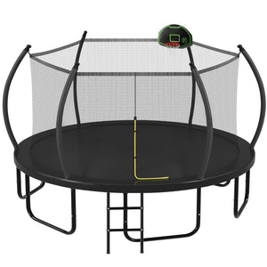 English Elm 16ft Round Outdoor Trampoline Galvanized Steel Frame Basketball Hoop Safety Net N739S000016B