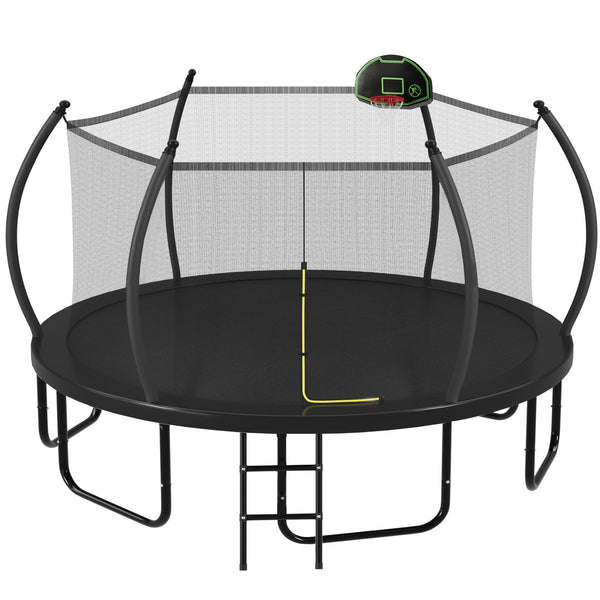 English Elm 16ft Round Outdoor Trampoline Galvanized Steel Frame Basketball Hoop Safety Net N739S000016B