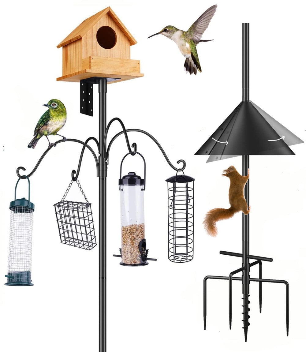English Elm Garden Feeding Station Pole Quenched Steel with Squirrel Baffle and Four Shepherd Hooks W2181P488039