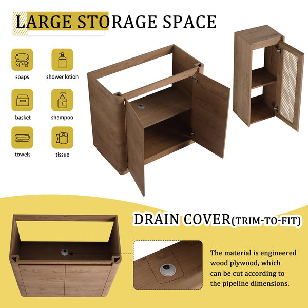 English Elm 36'' Freestanding Bathroom Vanity With Glossy Ceramic Sink & Soft-Close Doors For Stylish Storage W999S00402