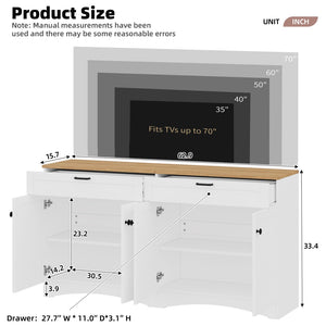 English Elm On-Trend 3-Piece Rustic Farmhouse Tv Stand With Adjustable Shelves & Storage For 70" Tvs, White N721S000045K-GIGA