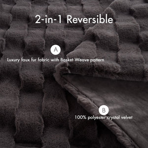 JLA Home Madison Park - Faux Plush Faux Fur Throw with Basket-Weave Texture, Machine-Washable, Oeko‑Tex Certified Comfort and Style Grey MP50-8256