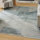 Nourison Astra Machine Washable ASW03 Machine Made Power-loomed Borderless Design Indoor Only Mid-Century Modern Scandinavian Rug Blue, Blue 100% Polyester 99446988416