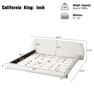 English Elm California King Boucle Platform Bed Curved Sculpted Frame Padded Headboard Bedroom N757C387448W