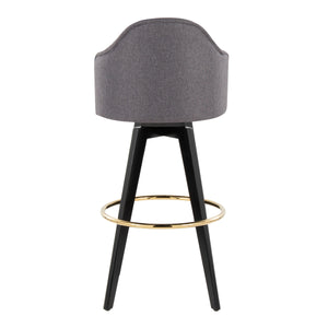 English Elm Fixed-height Swivel Barstools Upholstered Grey Fabric Black Wood Legs Kitchen Set of 2 Black+Gery B202S01865