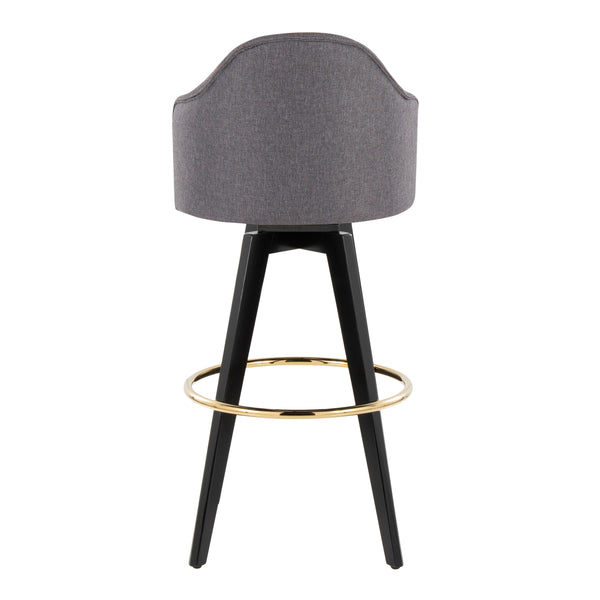 English Elm Fixed-height Swivel Barstools Upholstered Grey Fabric Black Wood Legs Kitchen Set of 2 Black+Gery B202S01865