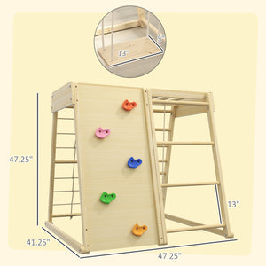 English Elm Qaba Wooden Indoor Jungle Gym 5-in-1 for Toddlers, Climbing Wall, Monkey Bars, Rope Ladder, Swing, Safe Playset 3+ W2225P229571