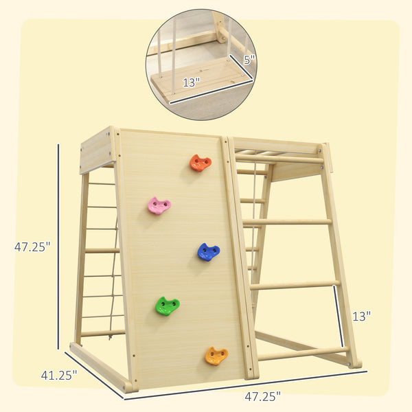 English Elm Qaba Wooden Indoor Jungle Gym 5-in-1 for Toddlers, Climbing Wall, Monkey Bars, Rope Ladder, Swing, Safe Playset 3+ W2225P229571