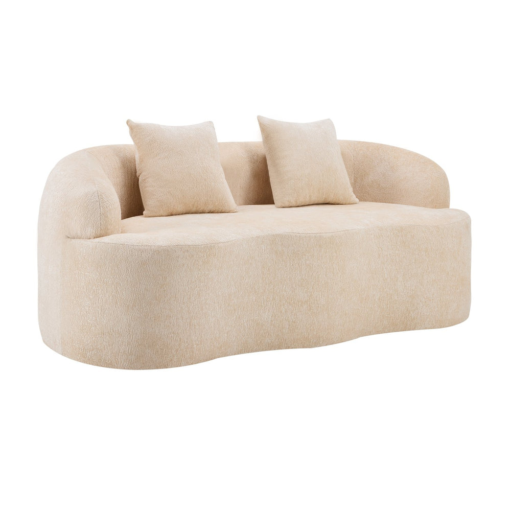 English Elm Beige Curved Loveseat Sofa with Round Arms, 2 Pillows, Foam+Spring Comfort, No Assembly, Compact Stylish Seating W3612P348747