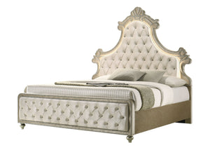English Elm Lucienne Velvet Queen Bed with LED Headboard, Diamond-Tufted Design, Nailhead Trim Elegance Beige 88 L x 12 W x 5 H B2726S00339