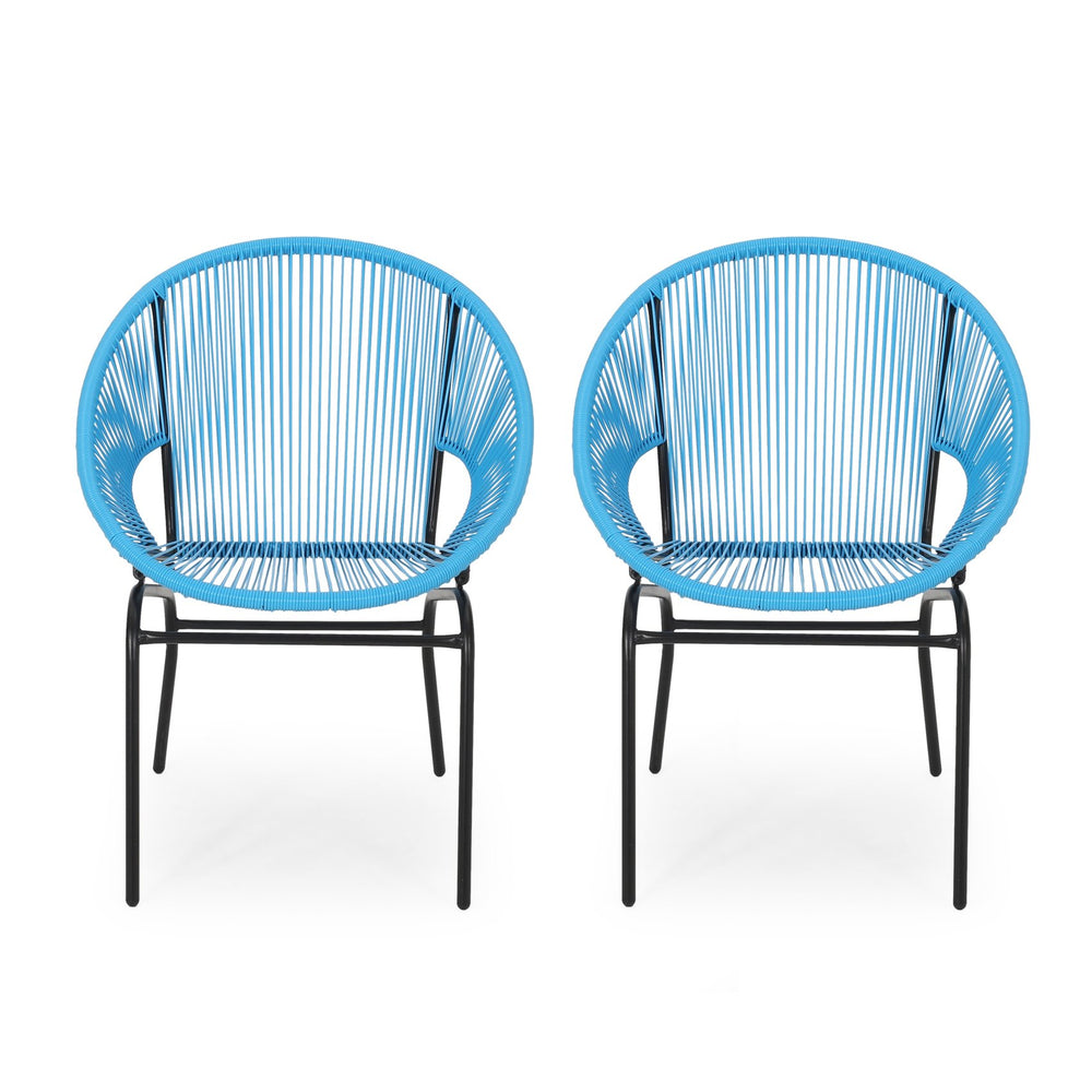 English Elm Nusa Outdoor Woven Rattan Basket Chair with Iron Legs for Modern Patio Spaces 66626.00BLU