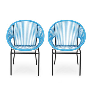 English Elm Nusa Outdoor Woven Rattan Basket Chair with Iron Legs for Modern Patio Spaces 66626.00BLU