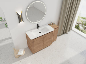 English Elm 52'' Freestanding Bathroom Vanity Oak Finish Ceramic Sink Soft Close Storage Cabinet W999S00513