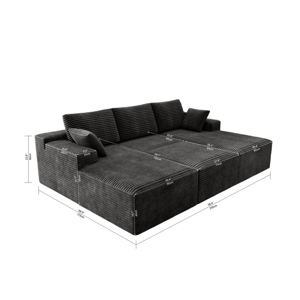 English Elm 98.4*68.9"Modular Sectional Sofa - Plush Corduroy Couch For Instant Comfort In Your Living Space W3819S00113