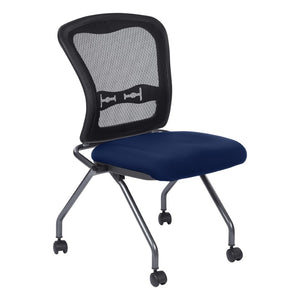 OSP Home Furnishings Soft-flex Pro-line Ii Folding Chair with Progrid Mesh Back and Lumbar Support Navy 84220-225