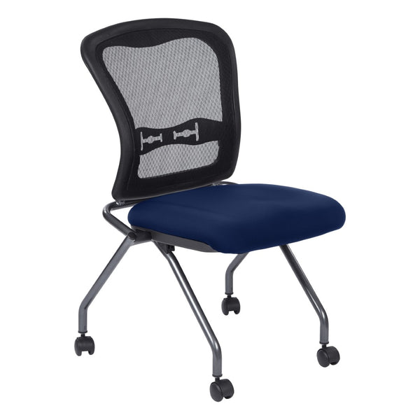 OSP Home Furnishings Soft-flex Pro-line Ii Folding Chair with Progrid Mesh Back and Lumbar Support Navy 84220-225