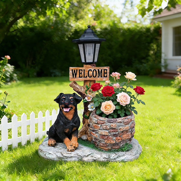 English Elm Labrador Solar Garden Statue with Led Glow and Built-in Succulent Planter Basin W5398P464239