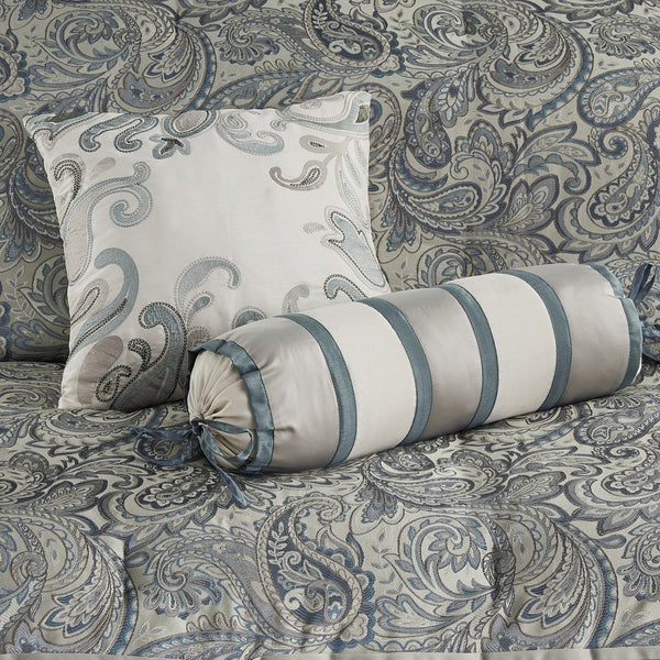 English Elm 12 Piece Comforter Set with Cotton Sateen Sheets Paisley Jacquard Bedding Queen Gray Accents Teal 19.29 L x 23.62 W x 11.02 H B035P148326