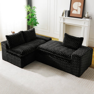 English Elm Black Turtle Velvet Convertible Sofa: Plush Reclining Lounger With Modular Design For Ultimate Comfort W3371S00033