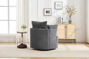 English Elm swivel Barrel Accent Chair with Solid Wood Frame & Metal Base, 350 lb Capacity, Sleek Curved Backrest Elegance Grey W2120P293680