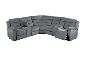 English Elm Contemporary Power Reclining Sectional Velvet Tufted Five Seat Living Room Set Dark Gray B011S02154